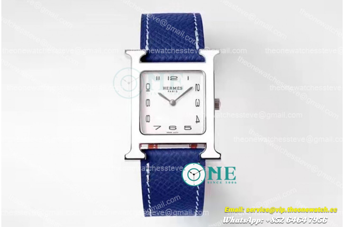 Hermes - Heure H SS/LE White/Num Blue Lacquered BVF Swiss Quartz