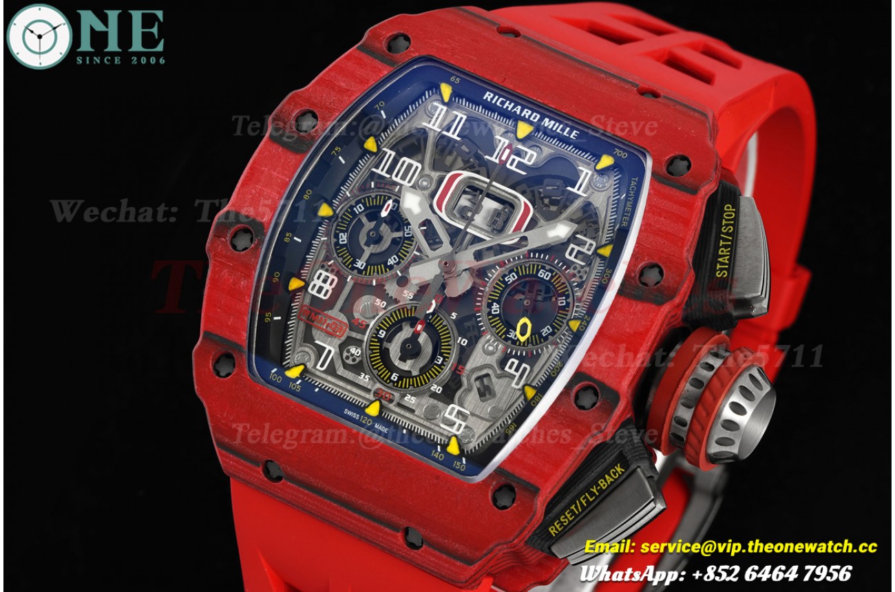 RM11-03 44.5mm Red NTPT/RU Skeleton Dial on Red Strap ABMF RMAC3