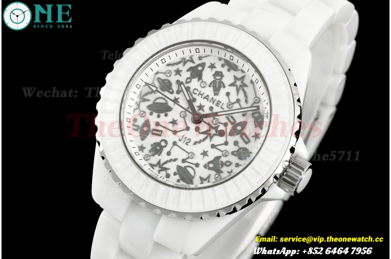 J12 33mm White Ceramic/cer Cartoon Dial HTF Quartz