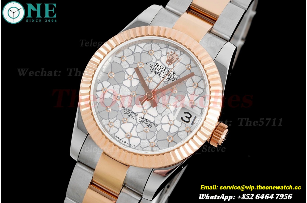 Datejust 31mm SS/RG Flt Oyster White Flower JDF A2824