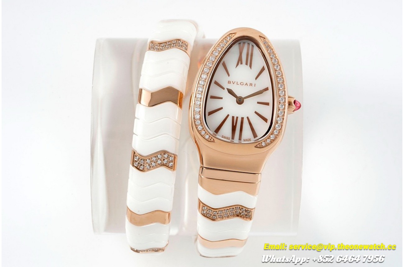 Serpenti Spiga 35mm Wht Dia RG/Cer White Dial BVF Swiss Qtz