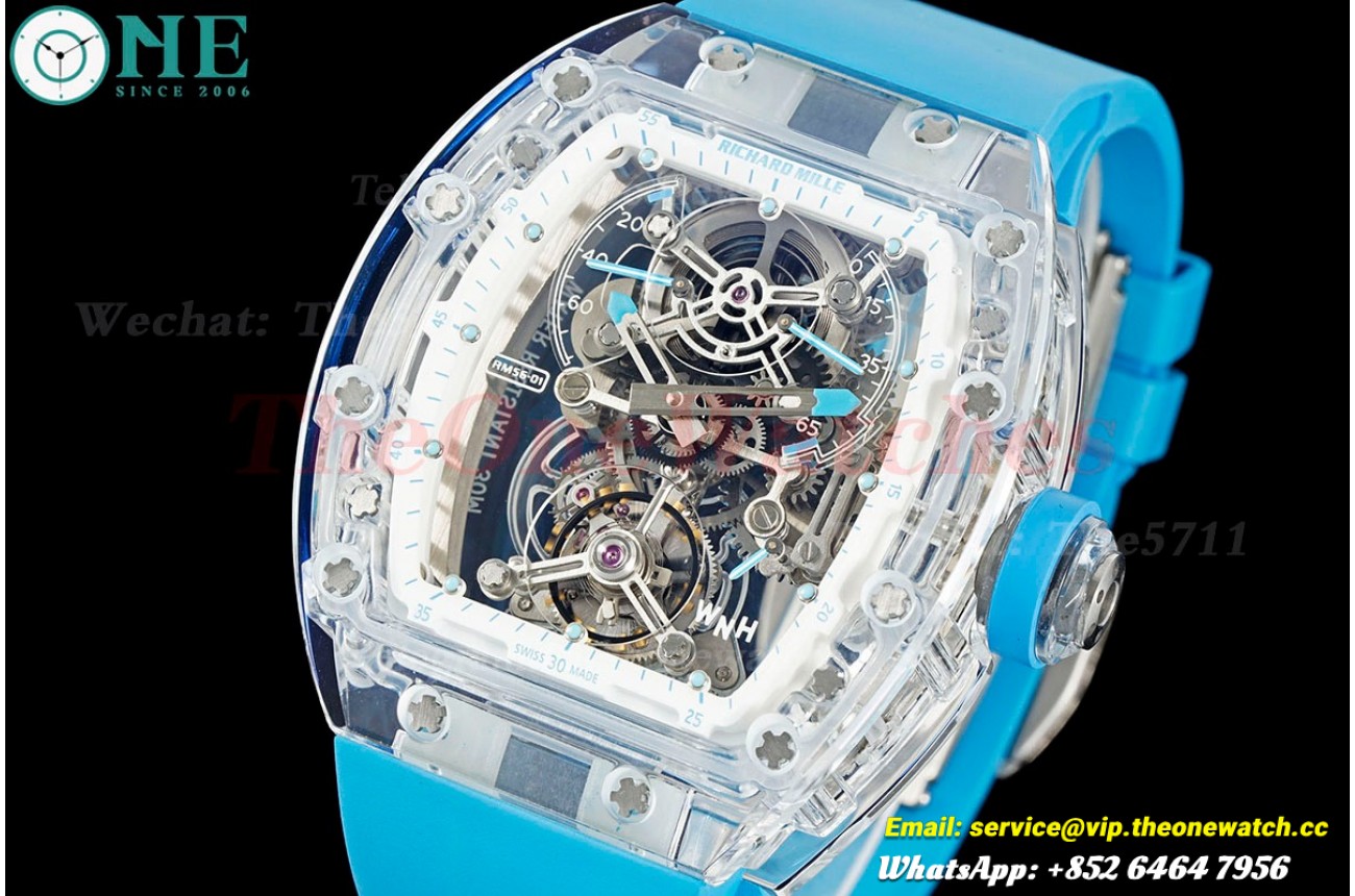RM56-01 44mm Skeleton Dial on Blue Rubber Strap RMF Tourb