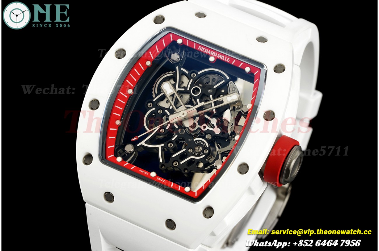 RM055 43mm White Ceramic/RU Skeleton on Red Inner Bezel A9F RMUL2 Free Sprung