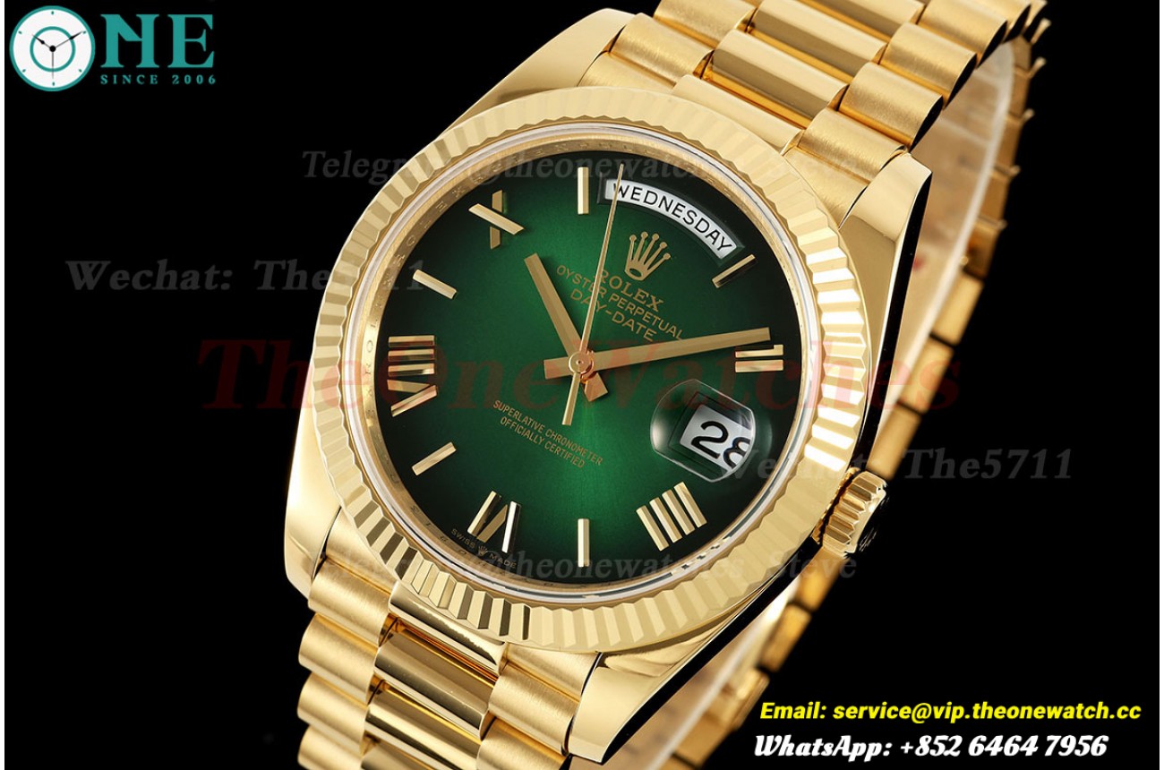 DayDate 228238 40mm YG/YG Ombre Green/Rmn QF V6 A2836 (Weighted Approx.200g)