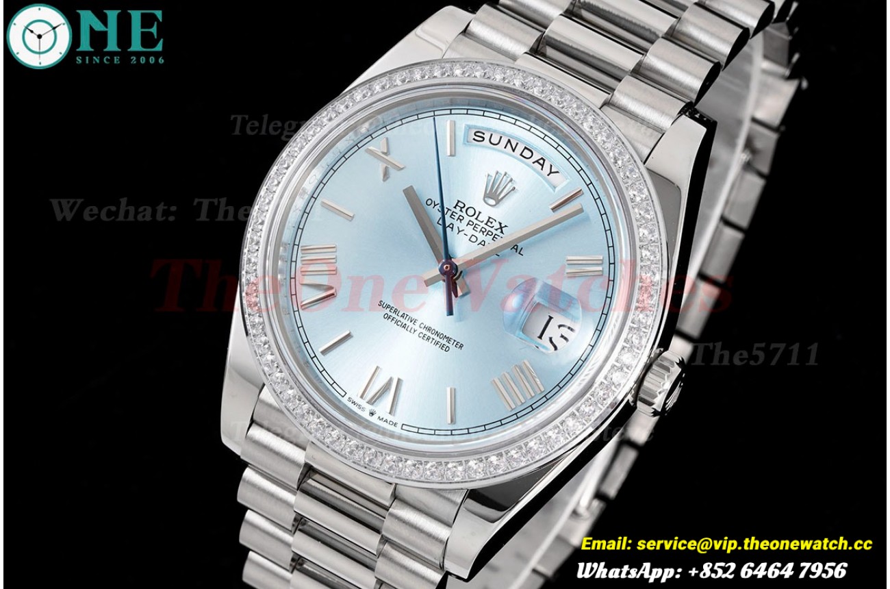 DayDate 228349 40mm Pres SS/SS Ice Blue/Rmn GSF A3255 (Tungsten Heavy Version)