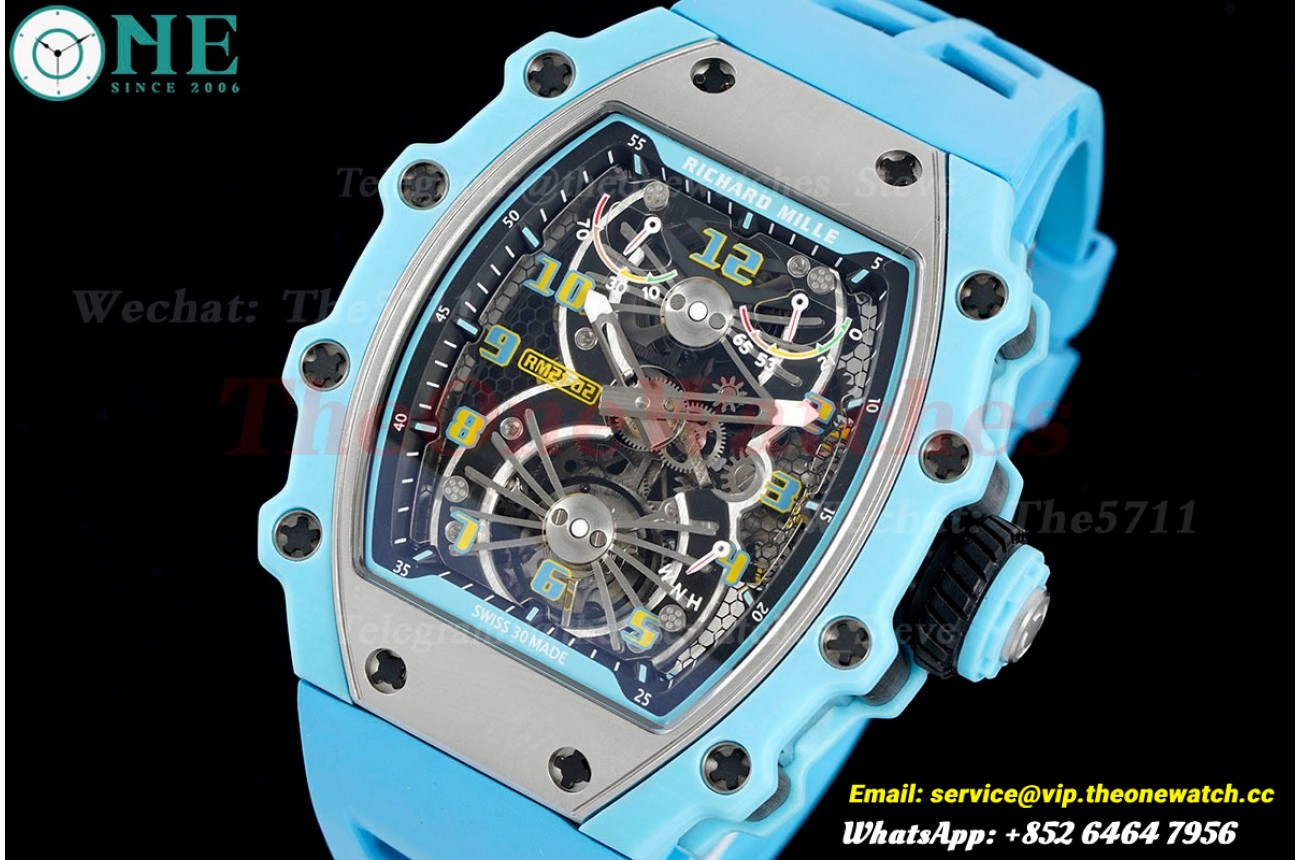 RM21-02 Blue Carbon Case on Blue Rubber Strap RMF Tourbillon