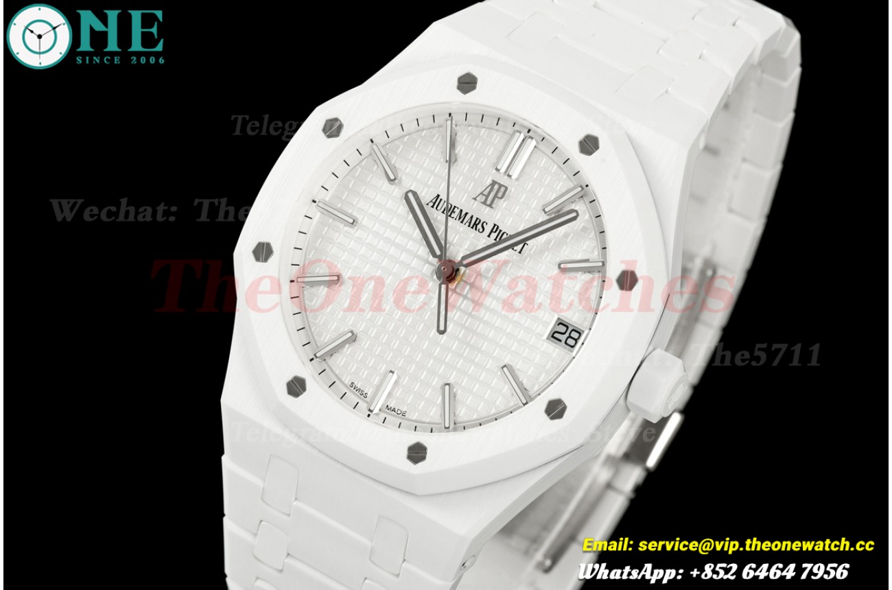 Royal Oak 41mm 15500 White Ceramic/Cer White/Stk ZF SA4302 (Free Sprung)
