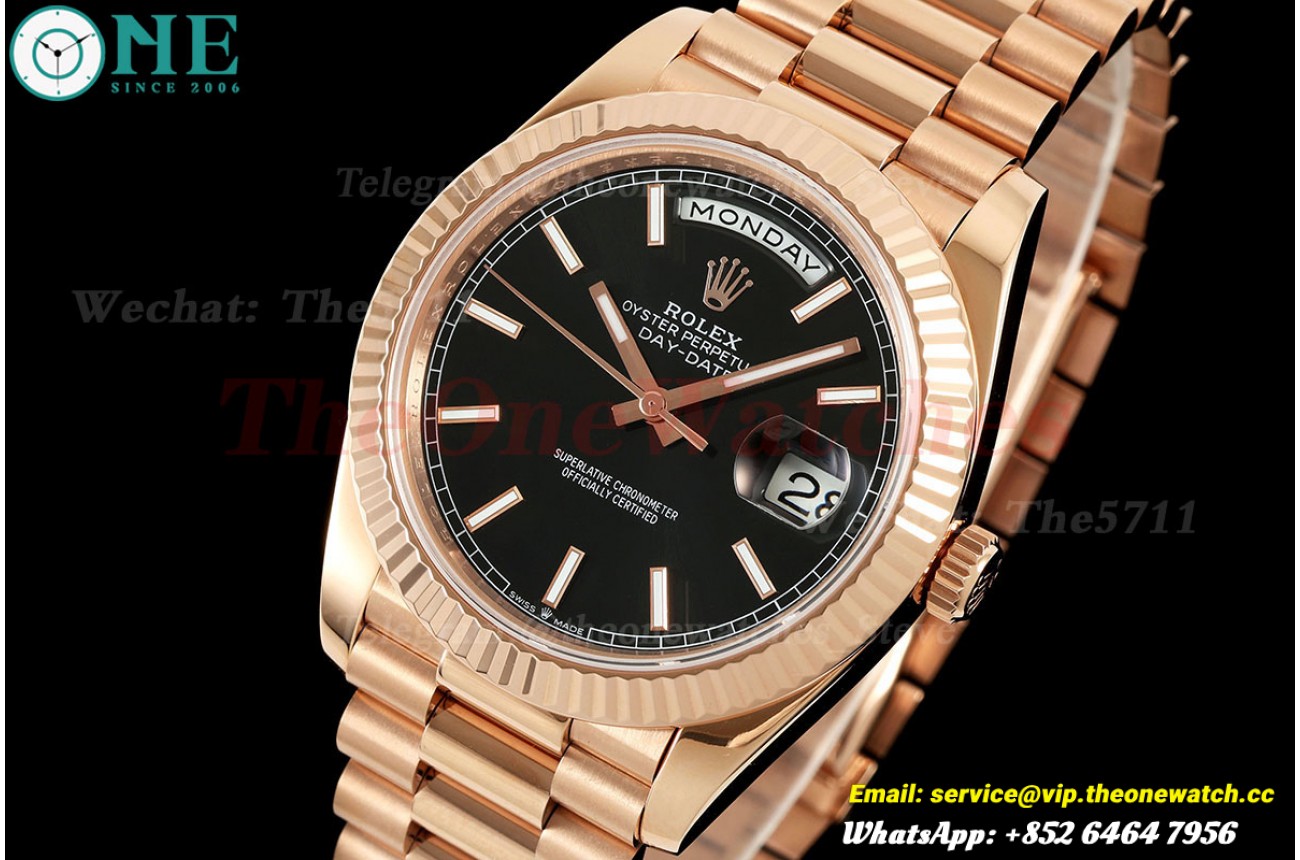 DayDate 228235 40mm RG/RG Black/Stk QF V8 SH3255 (Weighted Approx.190g)