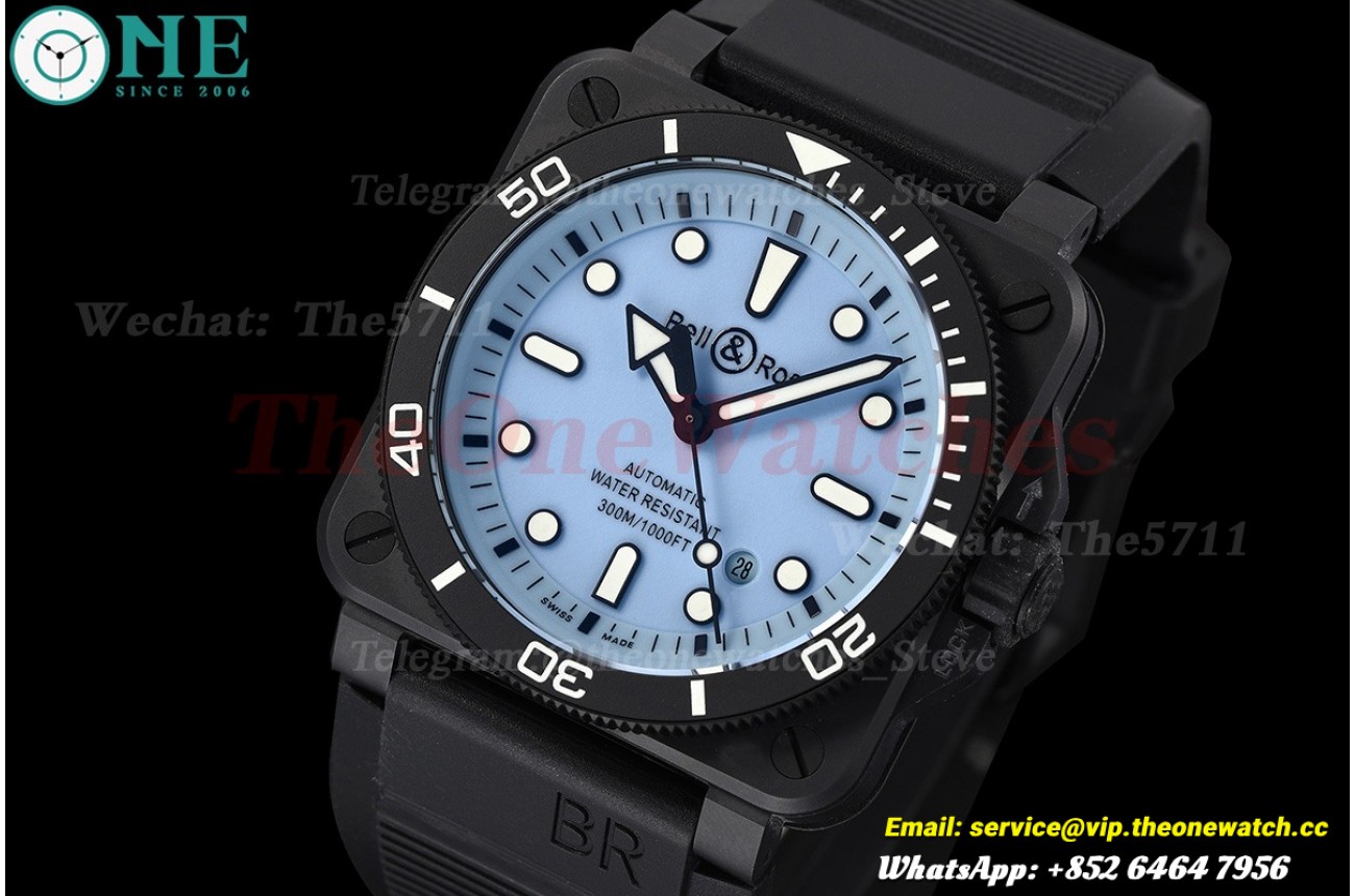BR03-92 Diver Full Lum 42mm Cer/RU Blue Dial M+F A2892