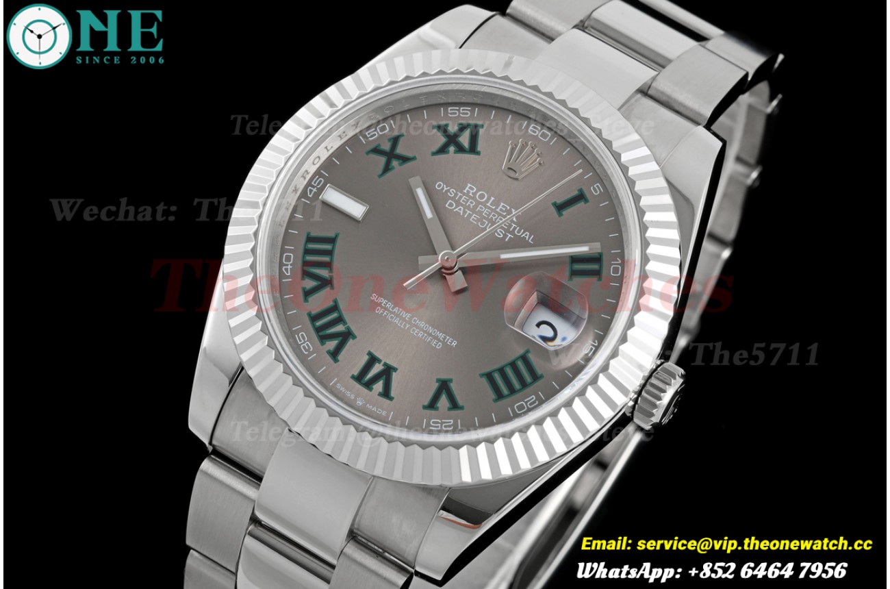 Datejust 126334 41mm Wimbledon Oys SS/SS Grey/Rmn QF JH3235 (Weighted) (Free Sprung)