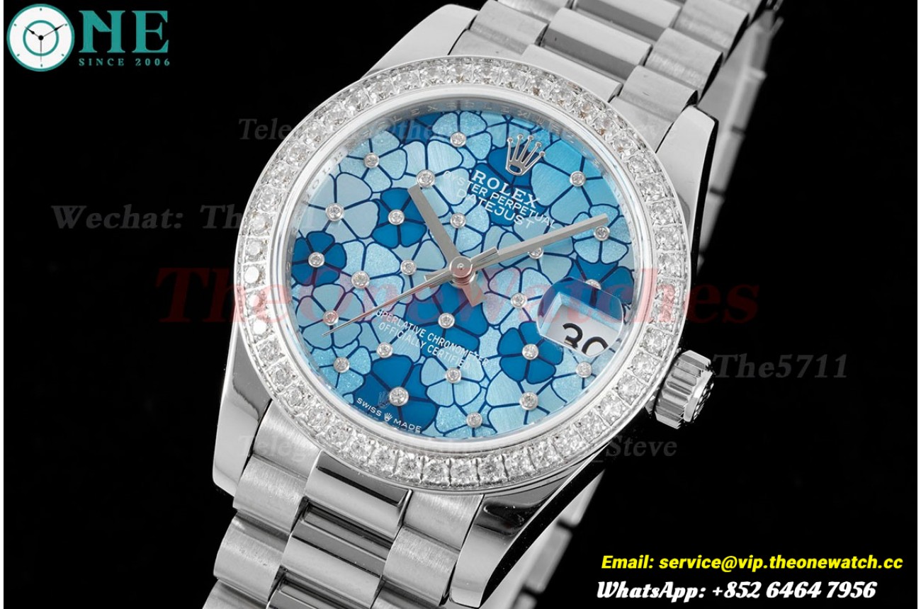 Datejust 31mm SS/SS Dia President Blue Flower JDF A2824