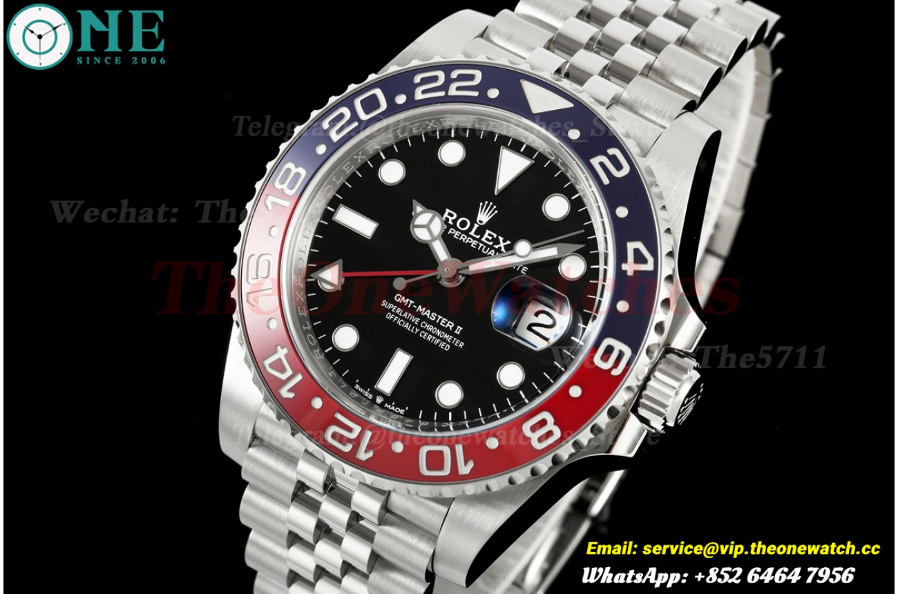 GMT Master II 126710 Pepsi Jub 40mm SS/SS Black Dial WDF JH3285 (Free Sprung)