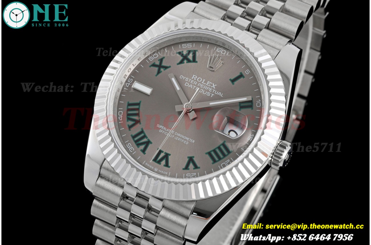 Datejust 126334 41mm Wimbledon Jub SS/SS Grey/Rmn QF JH3235 (Weighted) (Free Sprung)