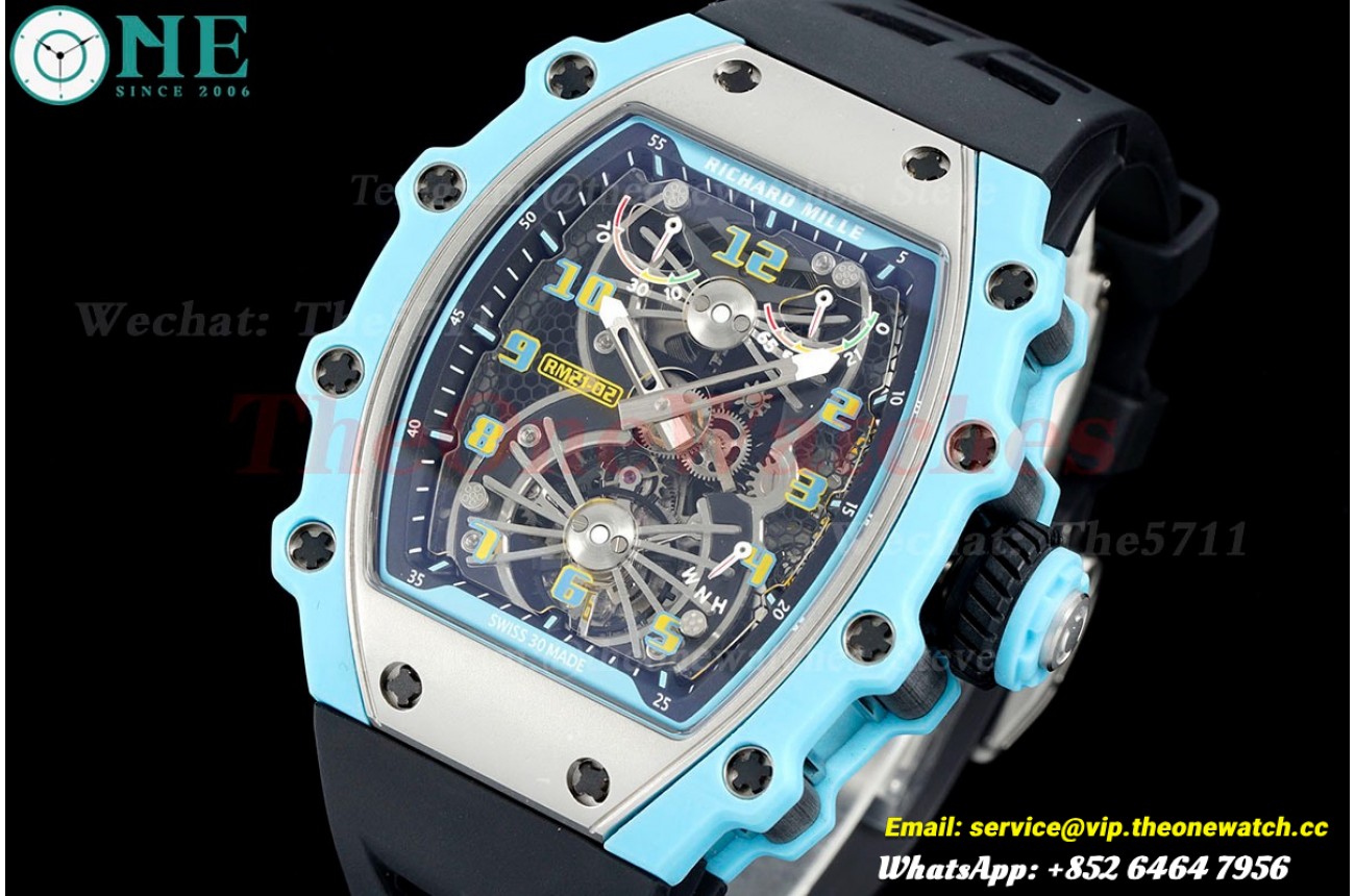RM21-02 Blue Carbon Case on Black Rubber Strap RMF Tourbillon