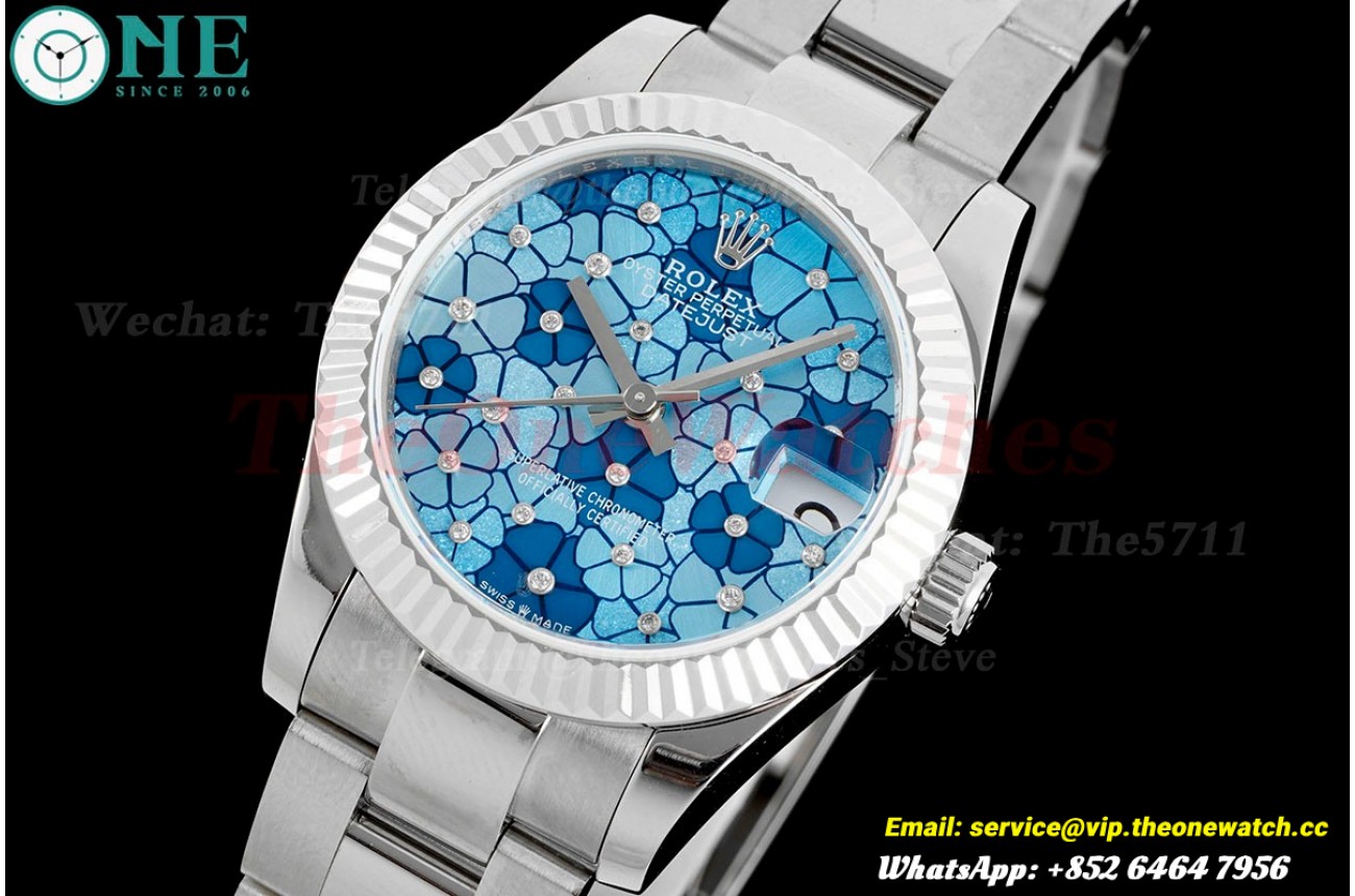 Datejust 31mm SS/SS Flt Oyster Blue Flower JDF A2824