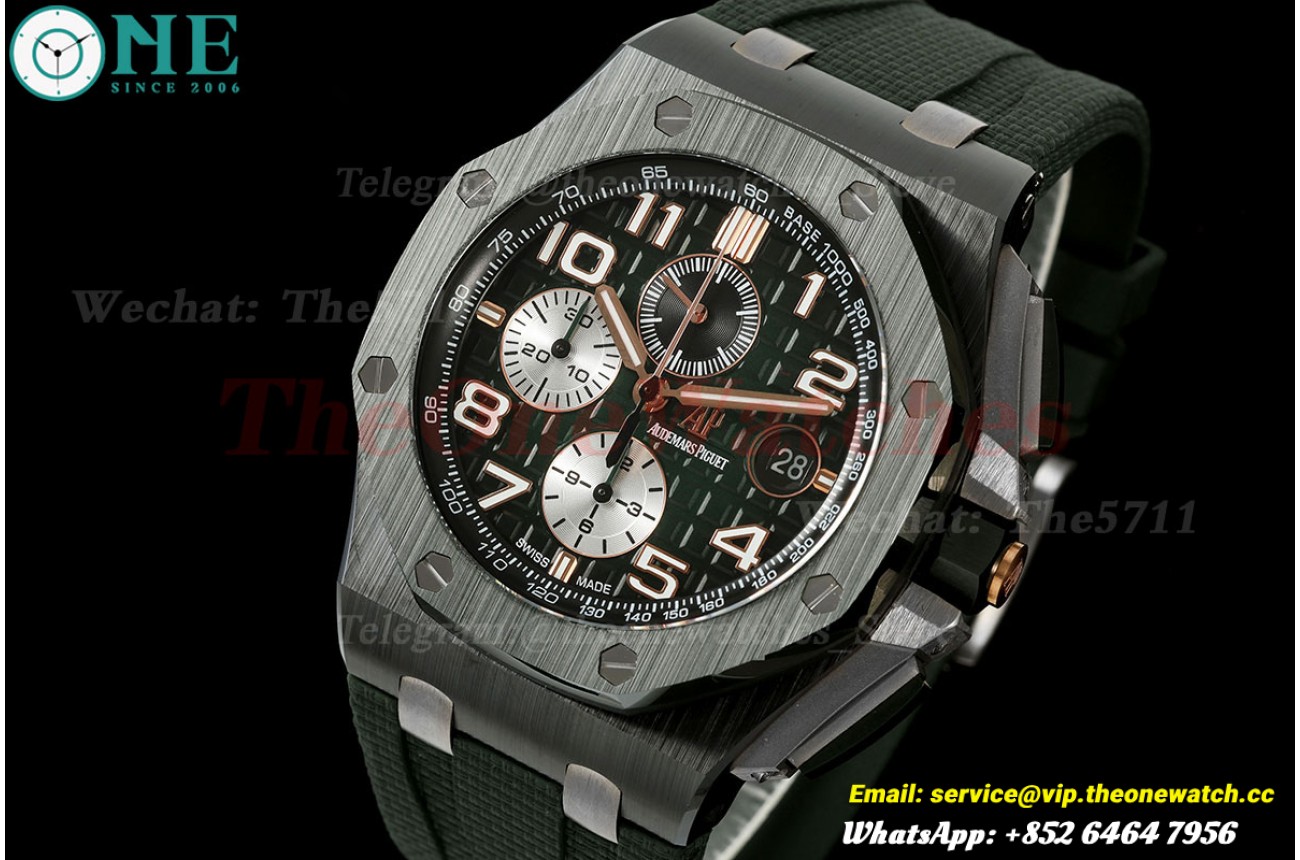 Royal Oak Offshore 26405CE 44mm Black Ceramic/RU Green/Num Dial JF A3126