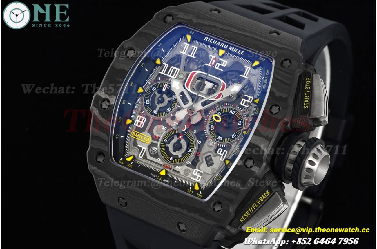 RM11-03 44.5mm Black NTPT/RU Skeleton Dial on Black Strap ABMF RMAC3