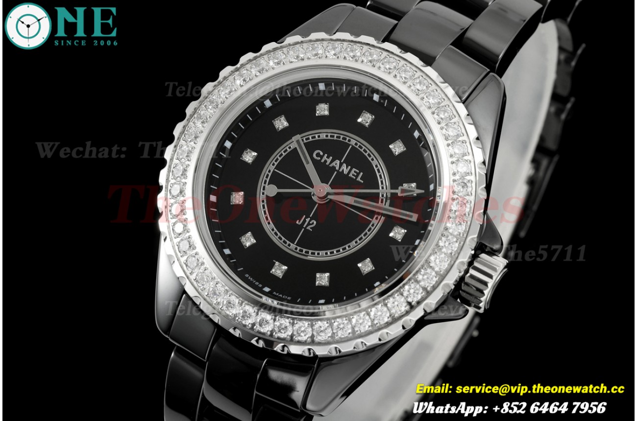 J12 33mm Dia Ceramic/Cer Black Dial HTF Quartz