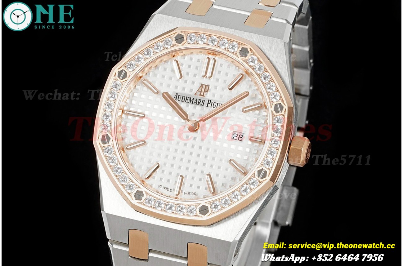 Royal Oak Ladies 33mm 67651 Dia RG/SS White ZF Swiss Qtz