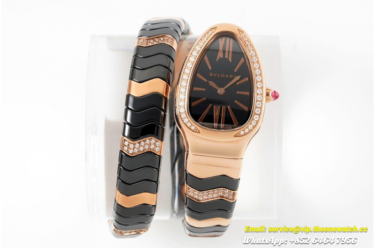 Serpenti Spiga 35mm Blk Dia SS/Cer Black Dial BVF Swiss Qtz