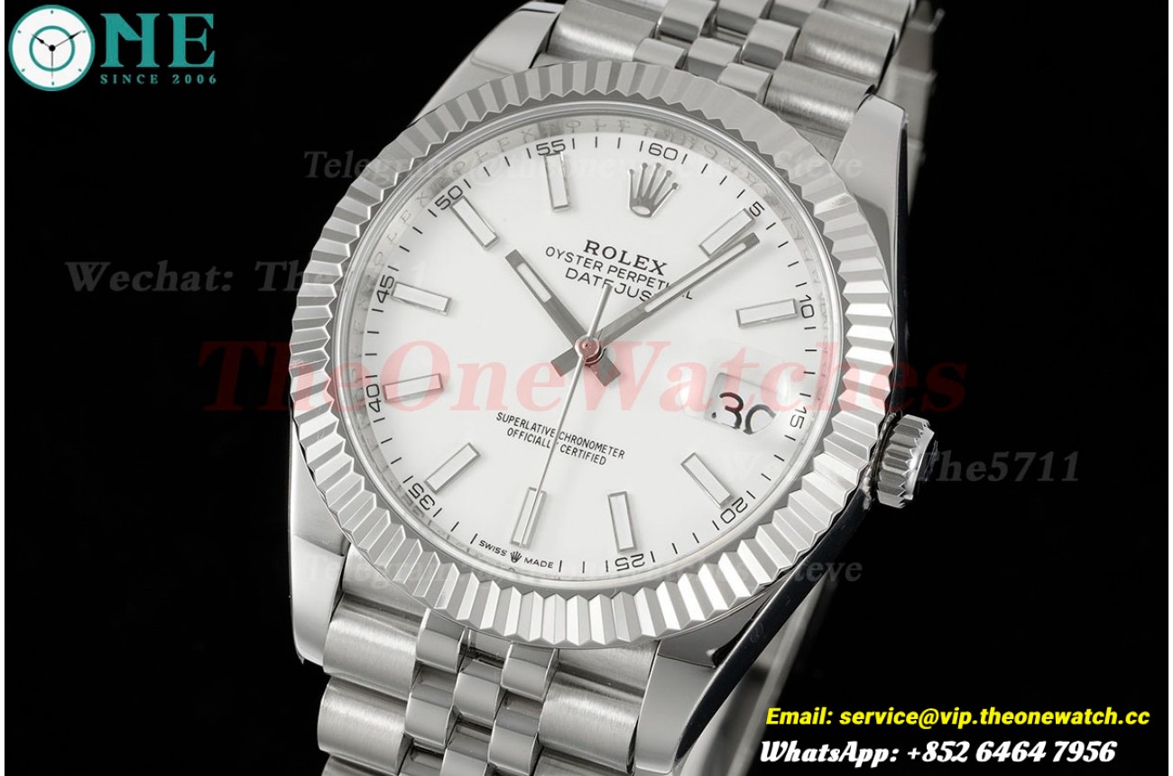 Datejust 41mm White/Stk SS/SS Jubilee 904L DIW A3235